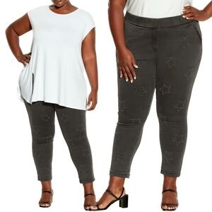 Avenue Elastic Waistband Black Star Embellished Stretch Crop Jean (JN03.5)